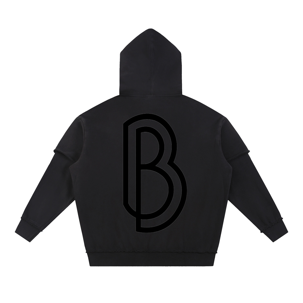 Snow Washed Raw Edge Double Layered Hoodie