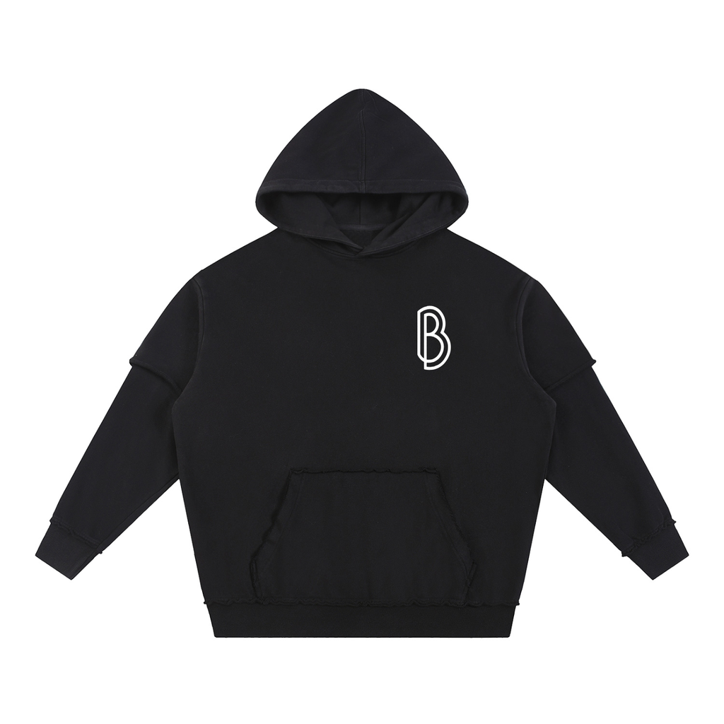 Snow Washed Raw Edge Double Layered Hoodie