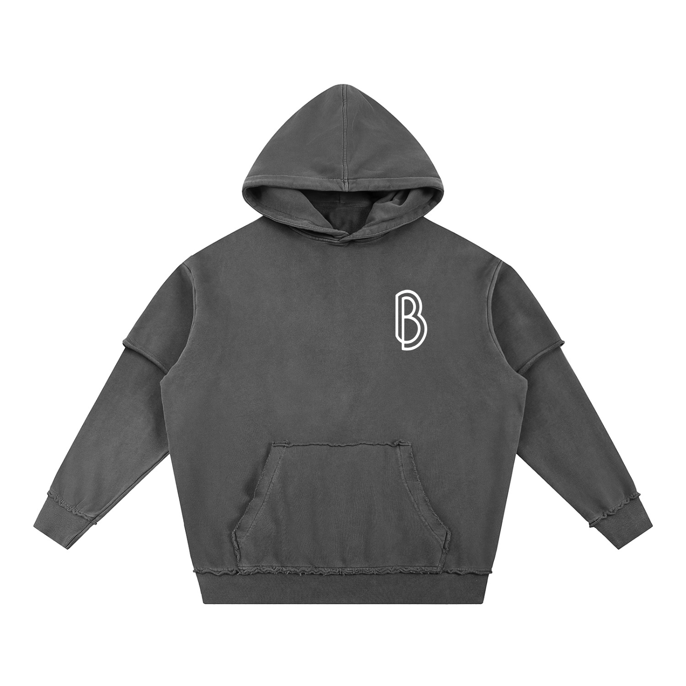 Snow Washed Raw Edge Double Layered Hoodie