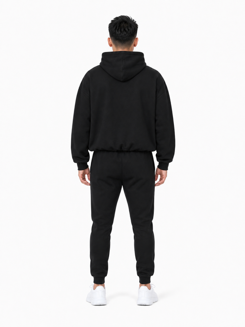 Boxy Gather-Hem Hoodie back model view
