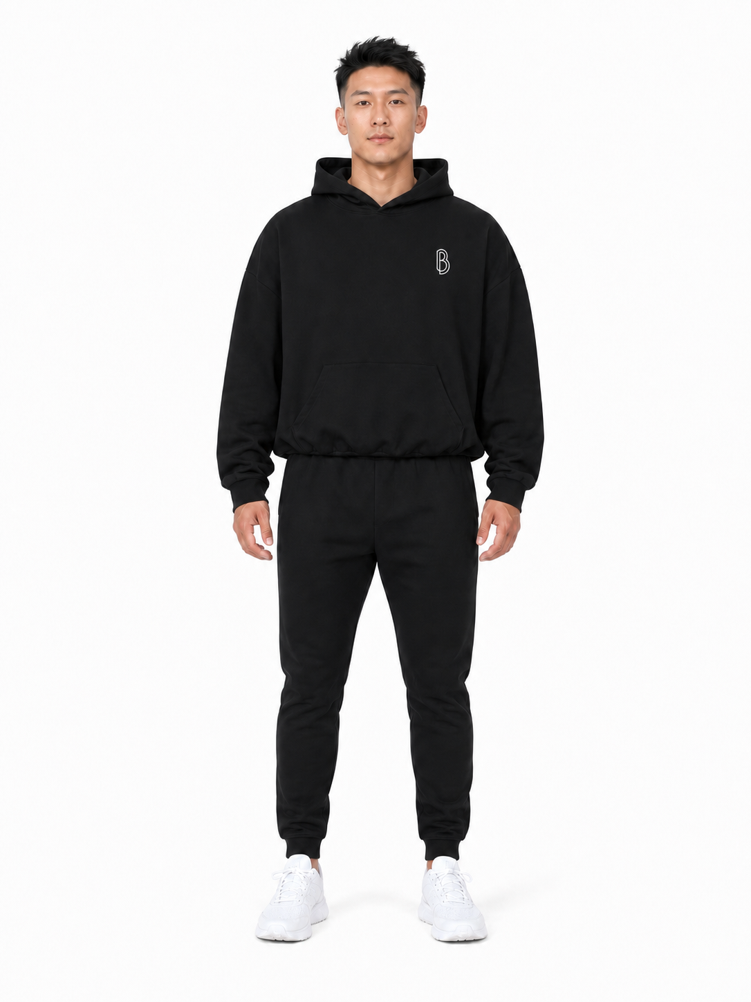 Boxy Gather-Hem Hoodie front model view