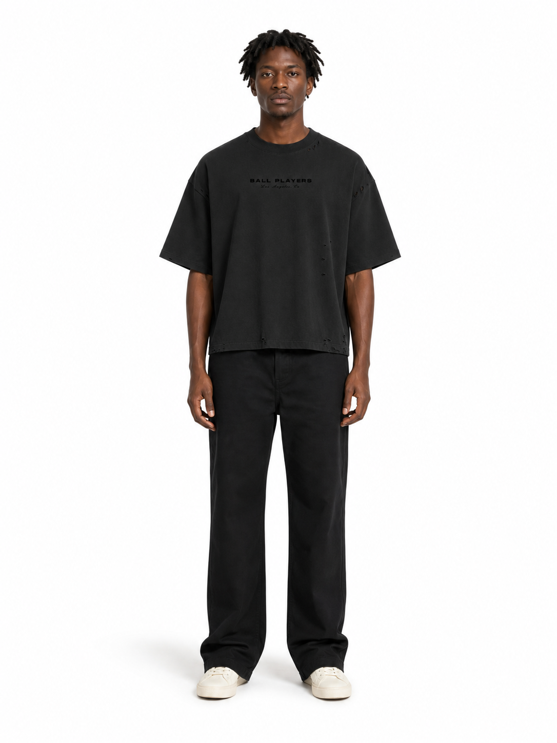 Classic Frayed Boxy Tee front model view