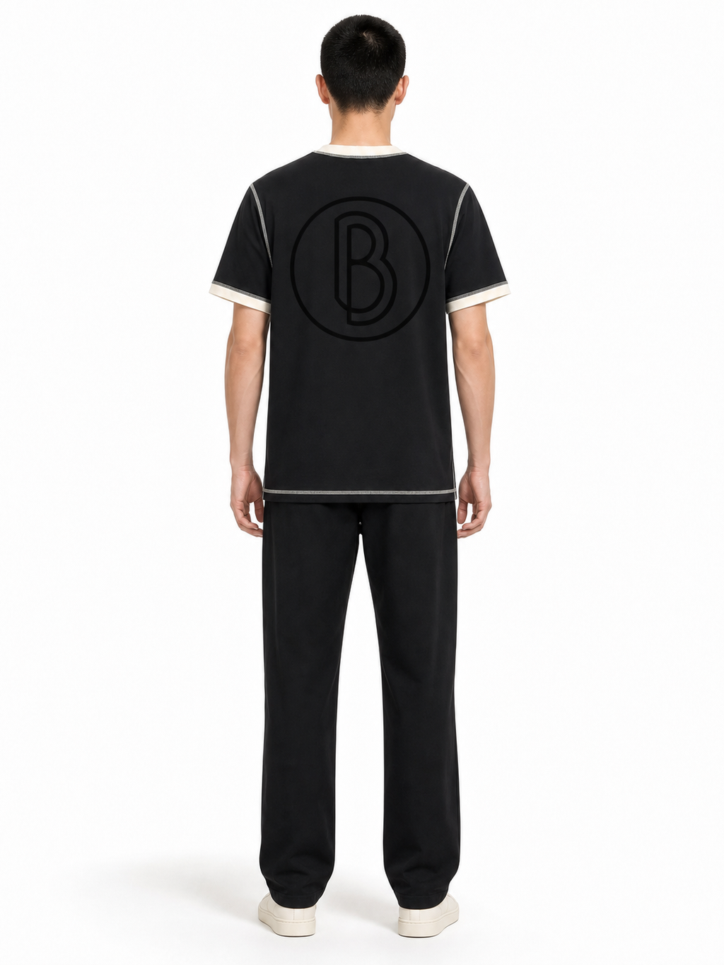 Contrast-Stitched Cotton T-Shirt back model view