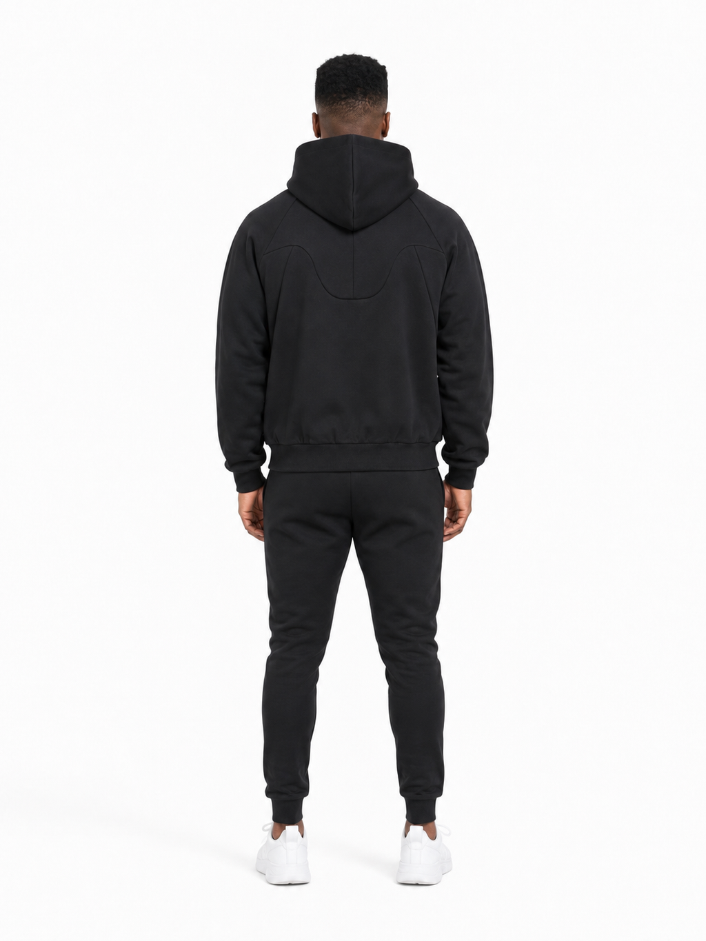 Curved Panel Raglan Hoodie back model view
