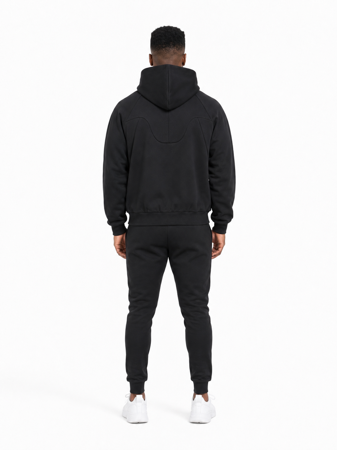 Curved Panel Raglan Hoodie back model view