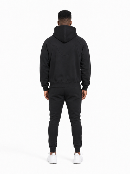 Curved Panel Raglan Hoodie back model view