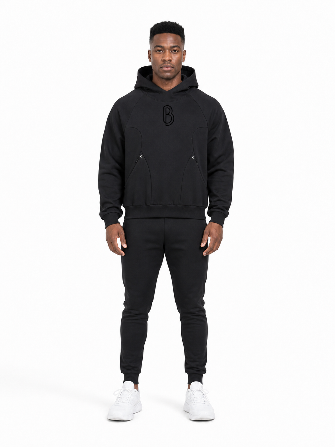 Curved Panel Raglan Hoodie front model view
