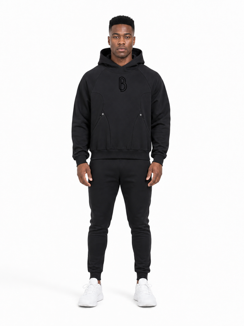 Curved Panel Raglan Hoodie front model view