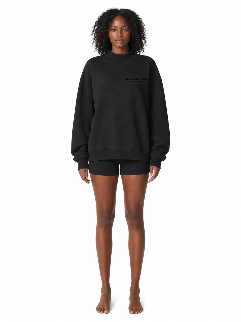 Essential Fleece Mock-Neck Crew Sweatshirt front model view