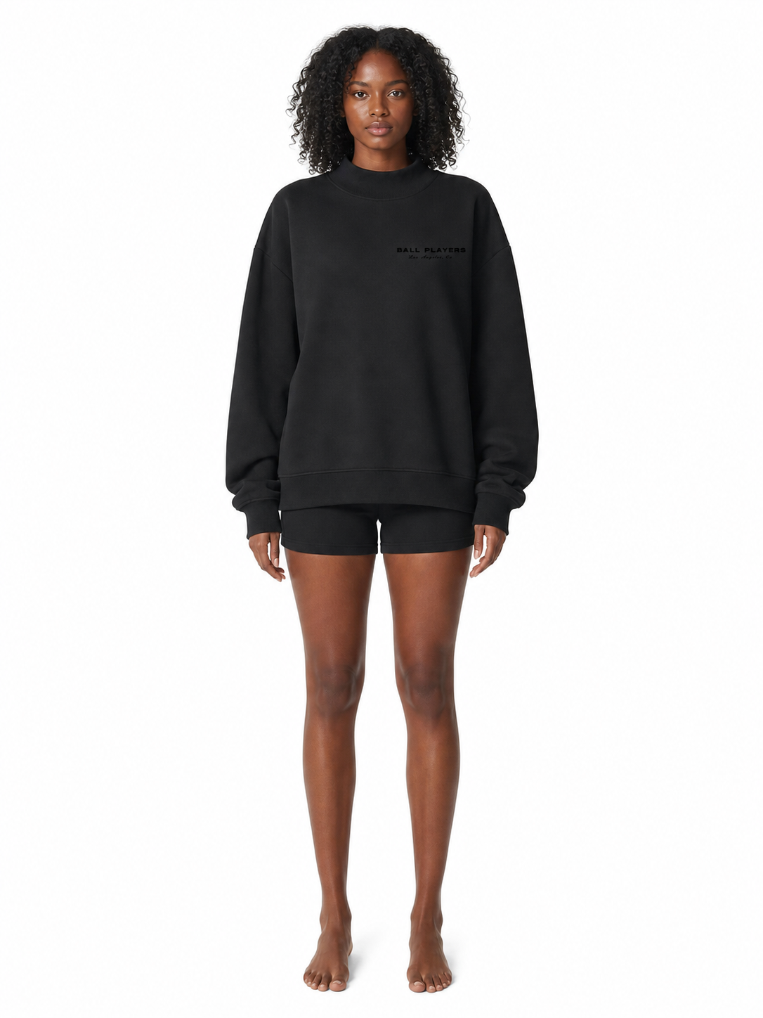Essential Fleece Mock-Neck Crew Sweatshirt front model view