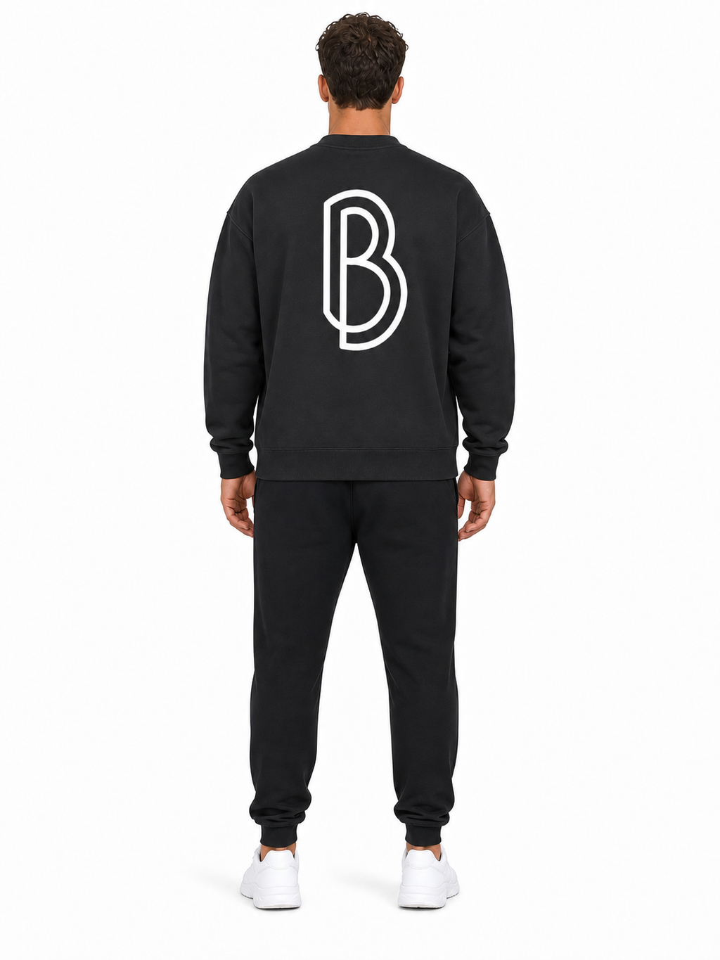 Essential Fleece Mock-Neck Crew Sweatshirt back model view