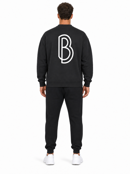 Essential Fleece Mock-Neck Crew Sweatshirt back model view