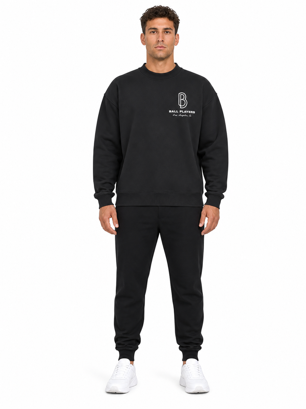 Essential Fleece Mock-Neck Crew Sweatshirt front model view