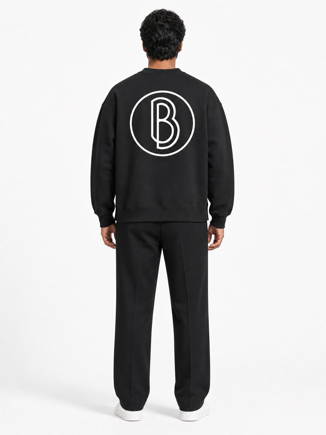 Fleece Side Slit Crewneck Sweatshirt back model view
