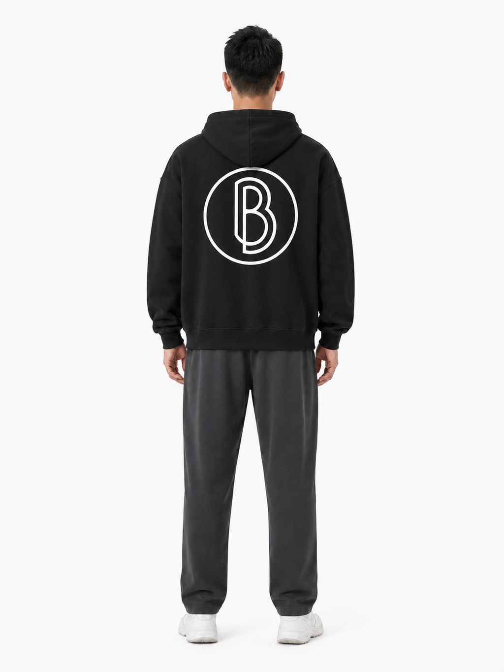 Fleeced Boxy Hoodie back model view