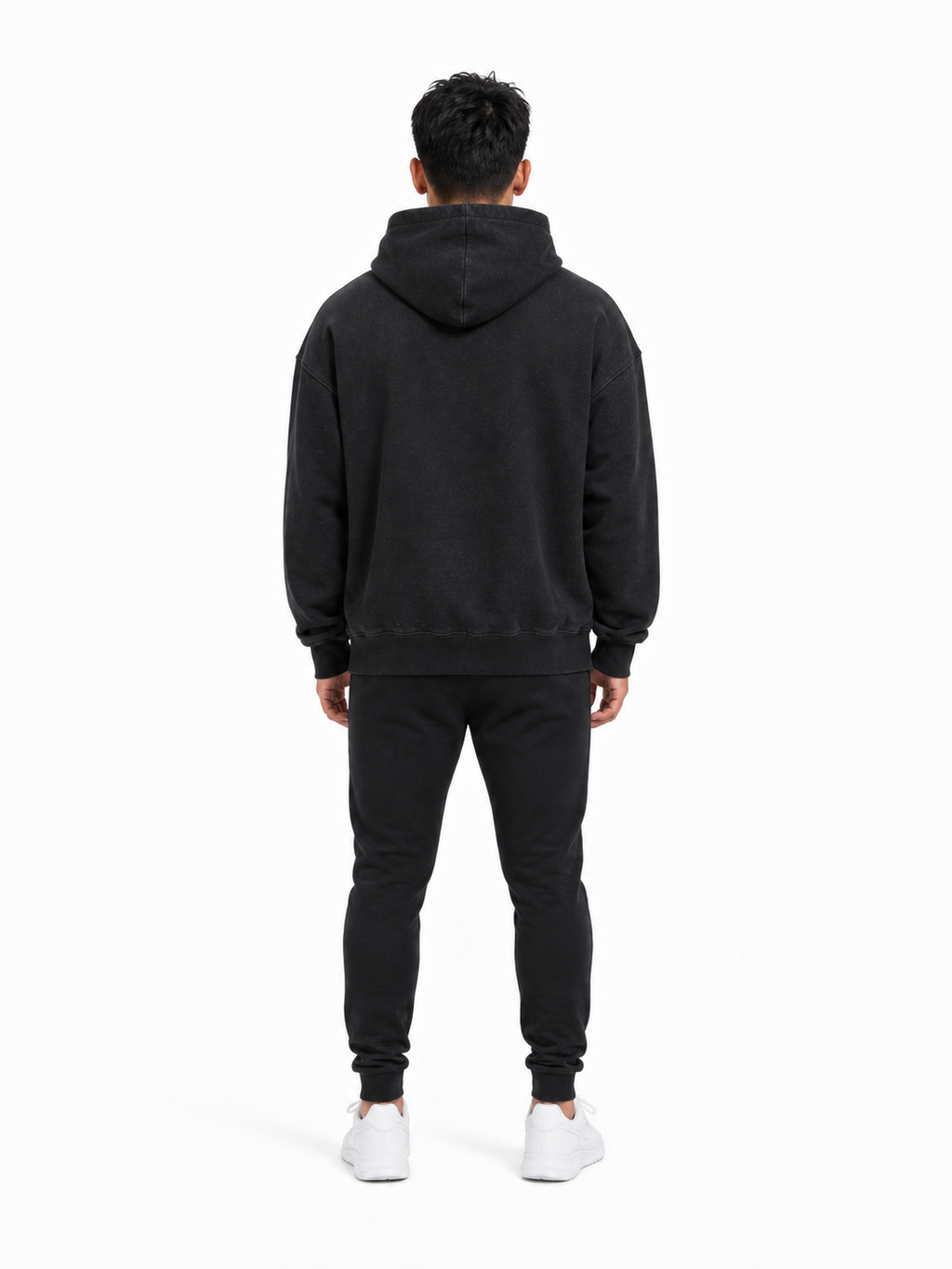 Frayed Enzyme Washed Fleece Hoodie back model view