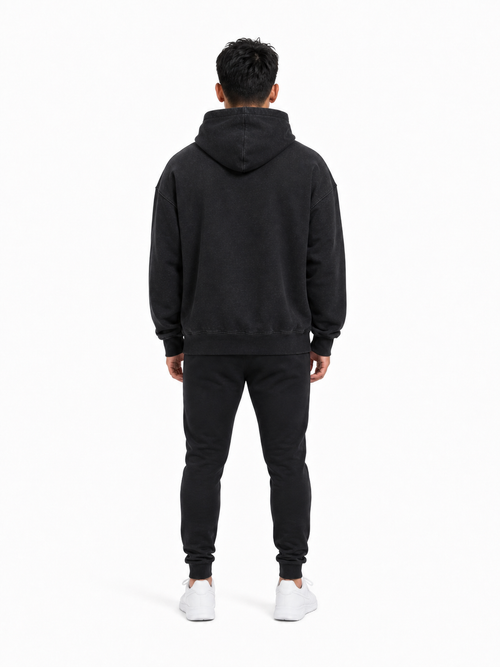 Frayed Enzyme Washed Fleece Hoodie back model view