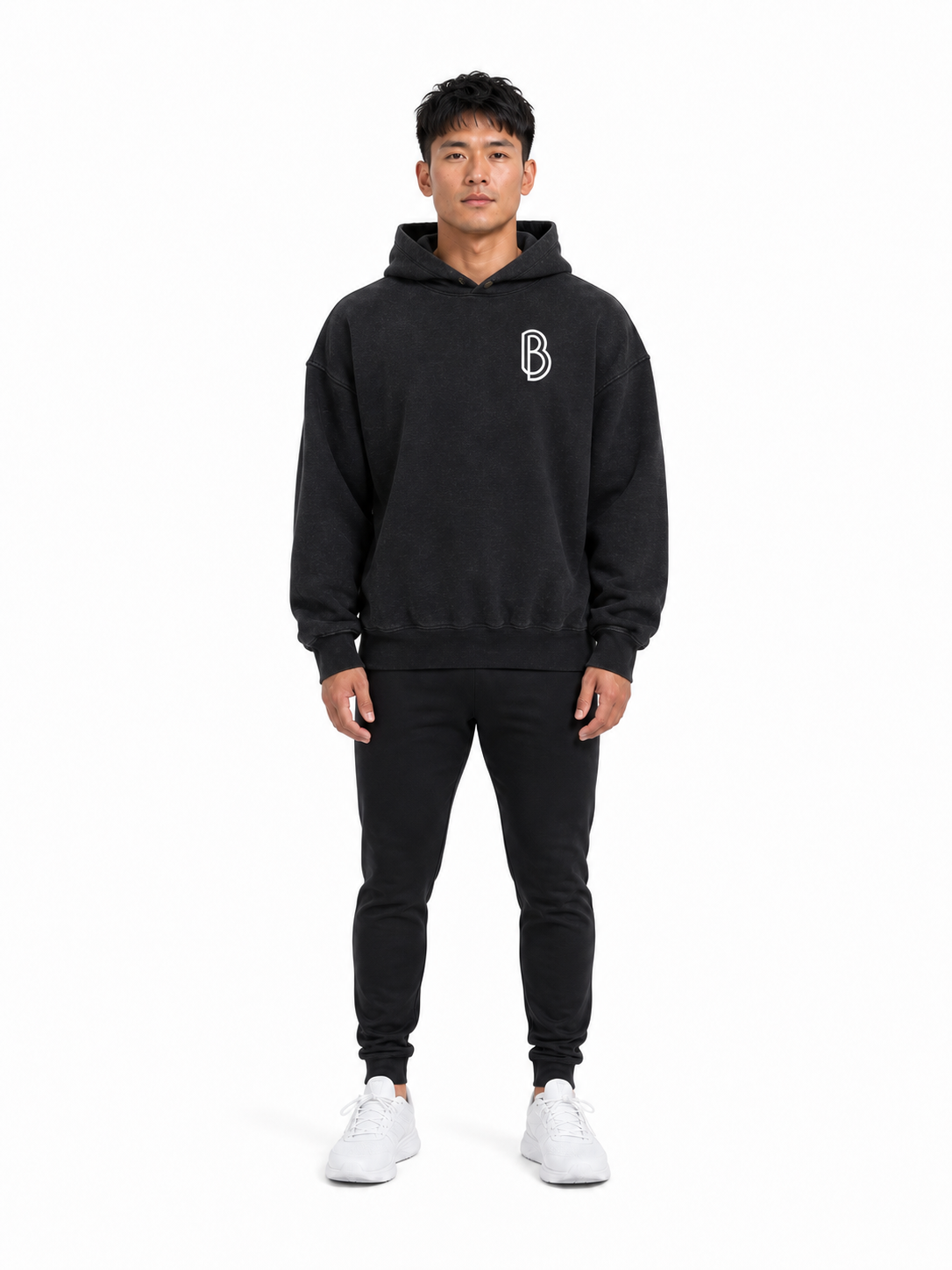 Frayed Enzyme Washed Fleece Hoodie front model view