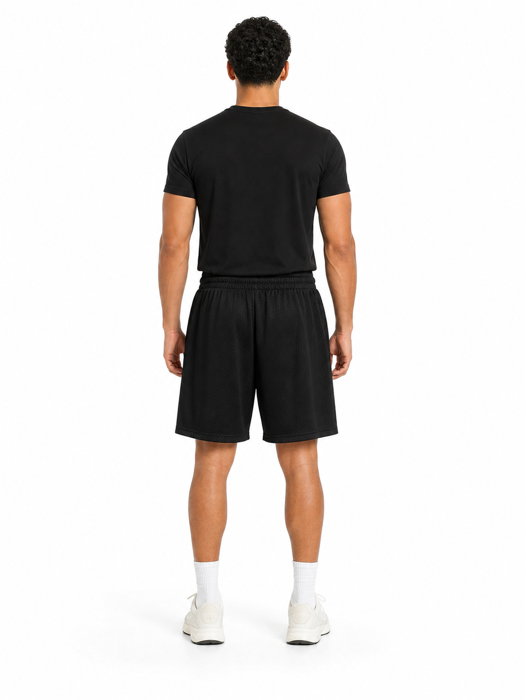 Mesh Drawstring Shorts back model view