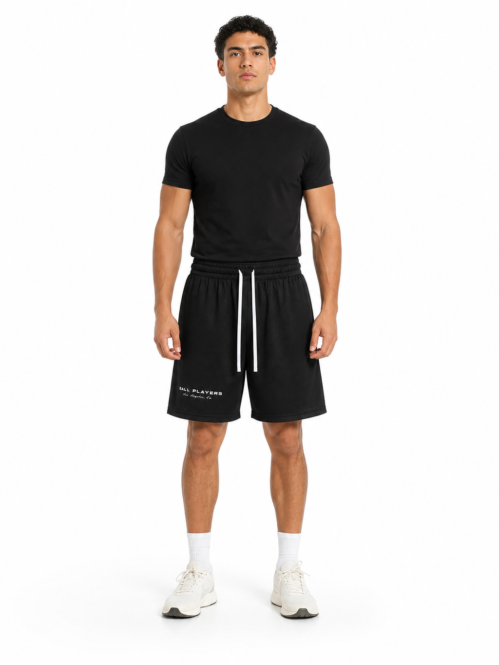 Mesh Drawstring Shorts front model view