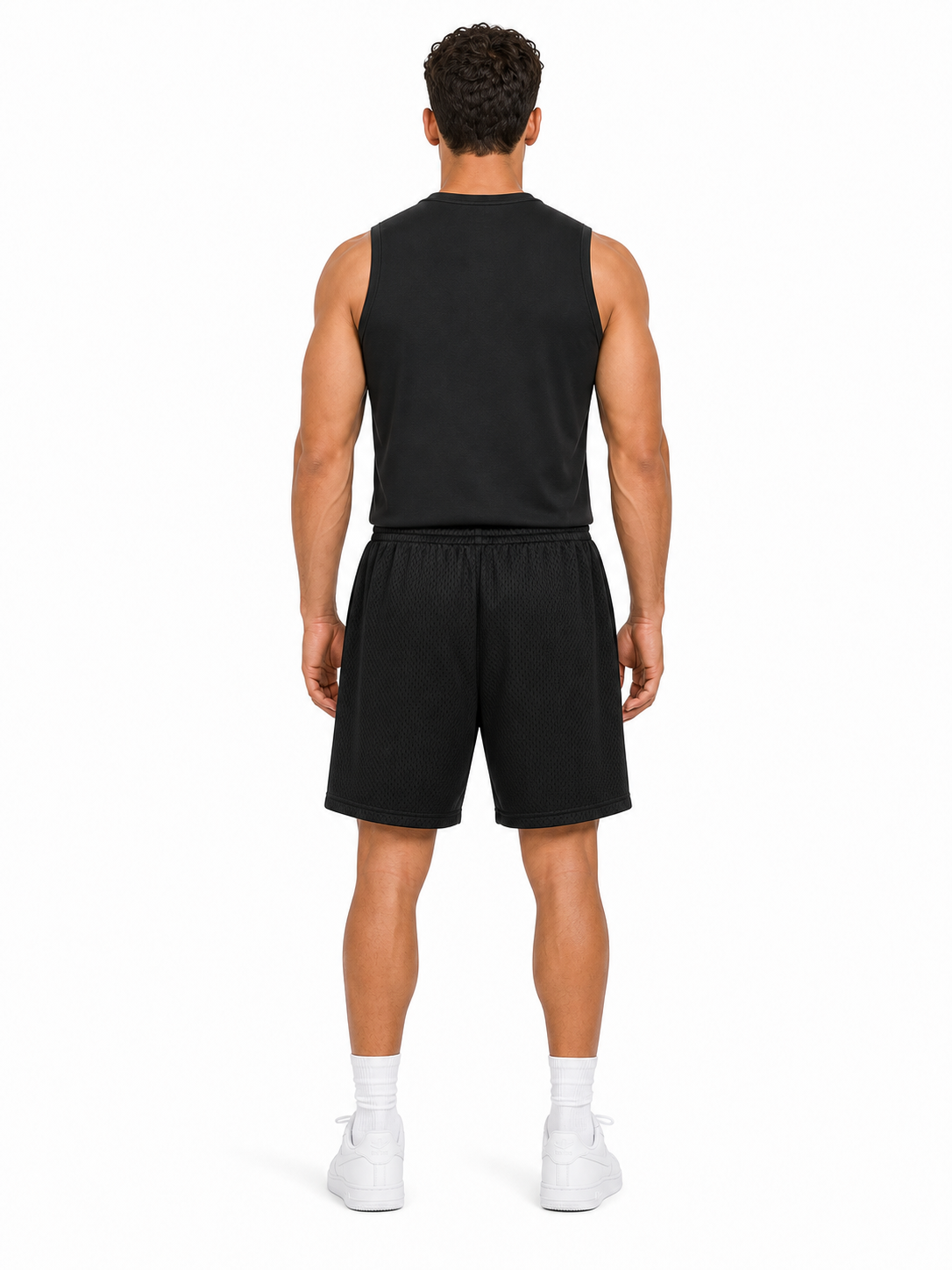 Mesh Drawstring Shorts back model view