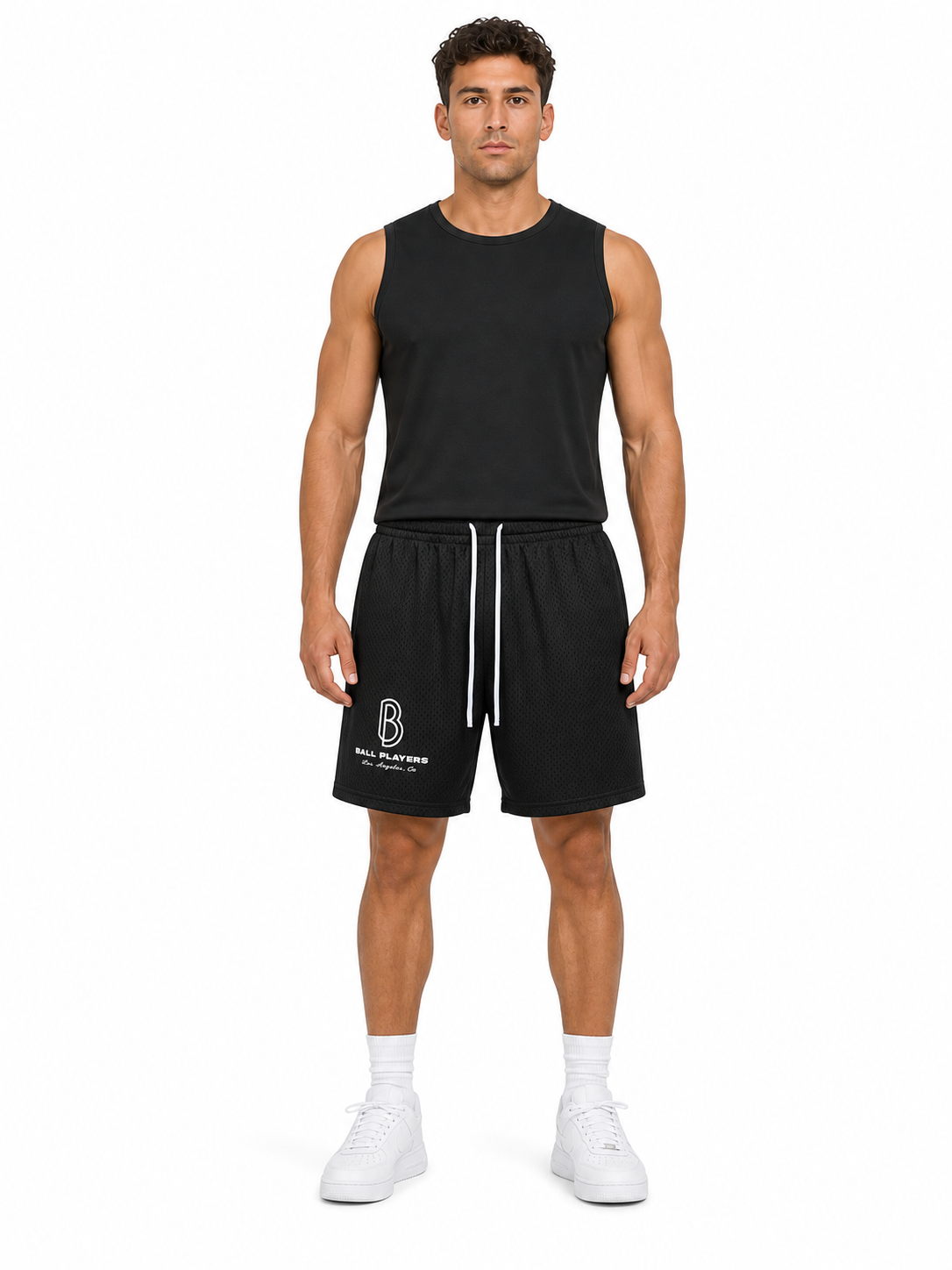Mesh Drawstring Shorts front model view