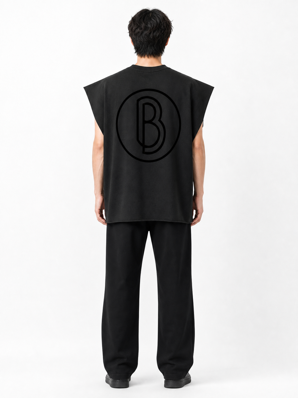 Raw Edge Boxy Non-Shrink T-Shirt back model view