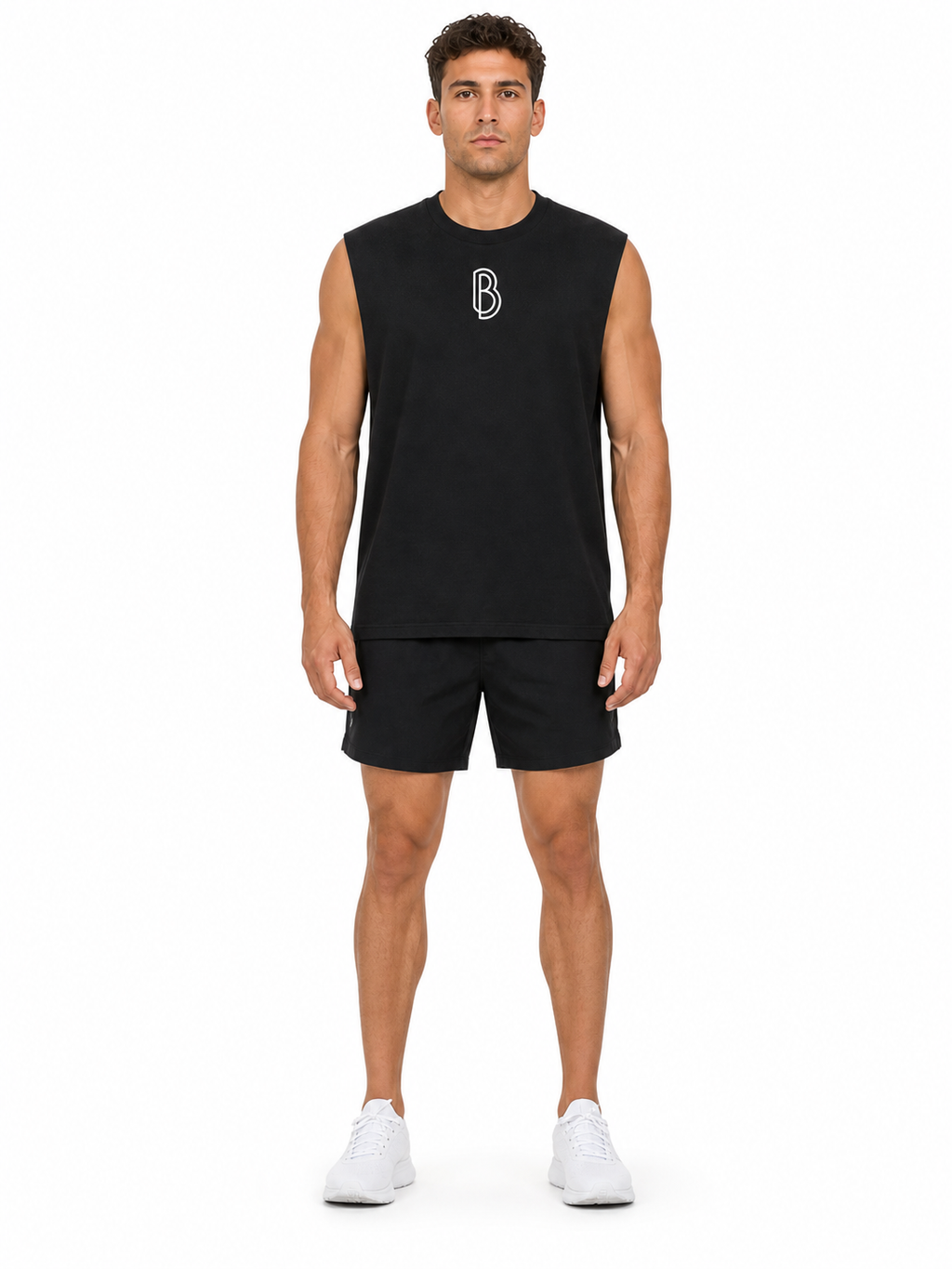 Raw Edge Cotton Tank Top front model view