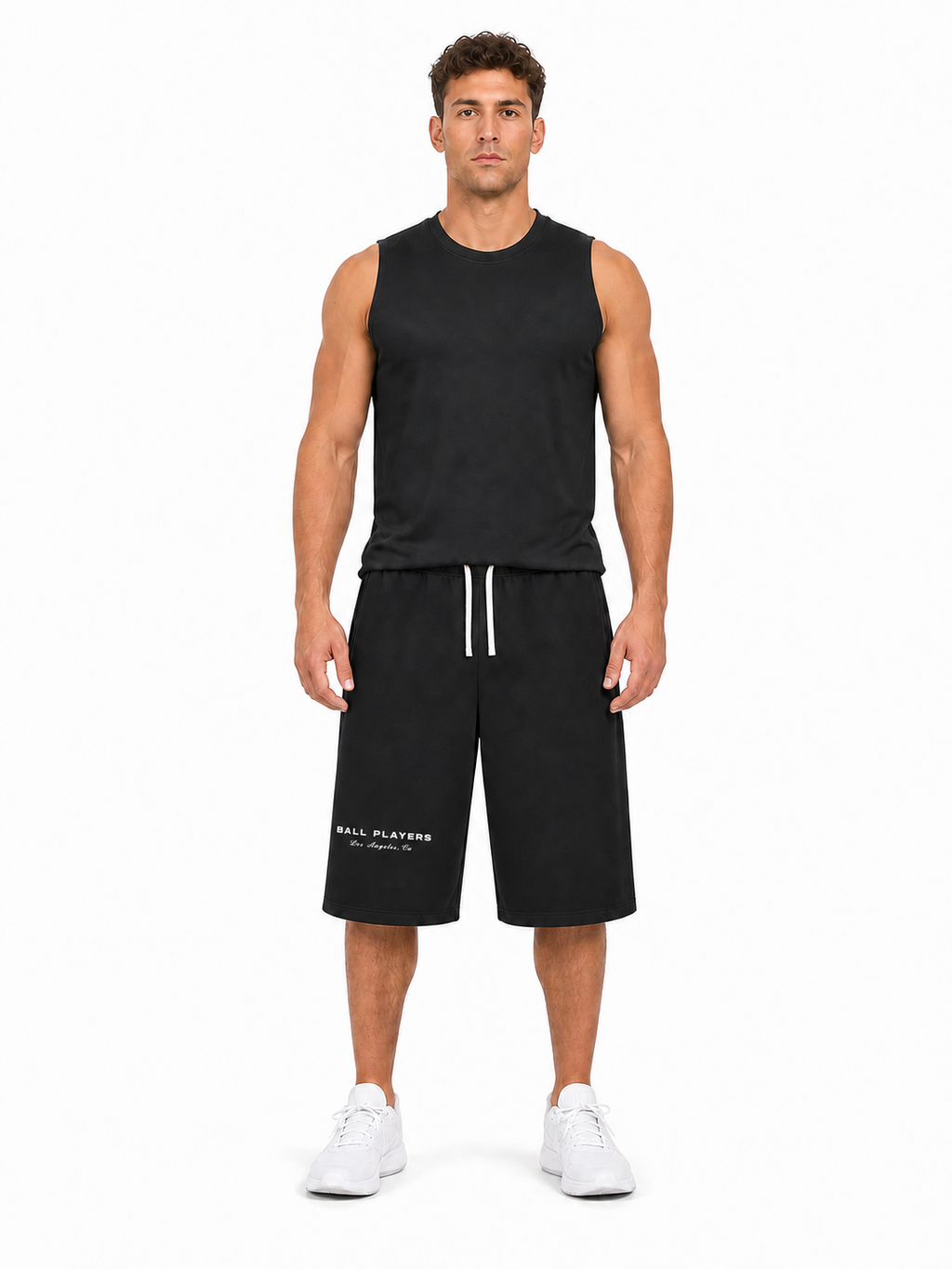 Relaxed Drawstring Three-quarter Sweatpants front model view