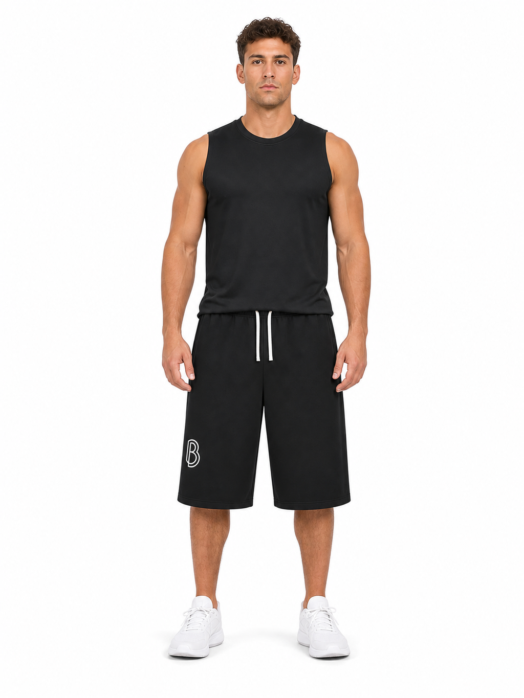 Relaxed Drawstring Three-quarter Sweatpants front model view