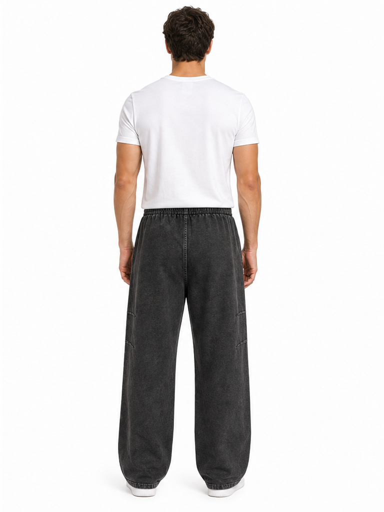 Snow Wash Drawstring Cotton Pants back model view