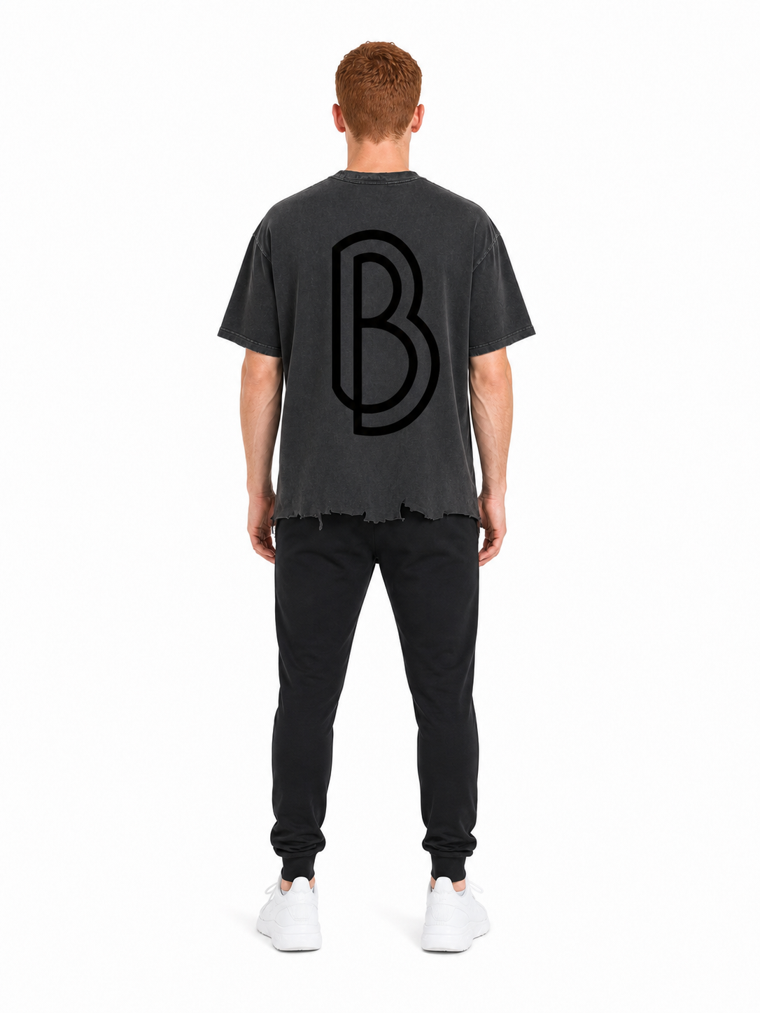 Snow Wash Raw-Hem Boxy T-shirt back model view