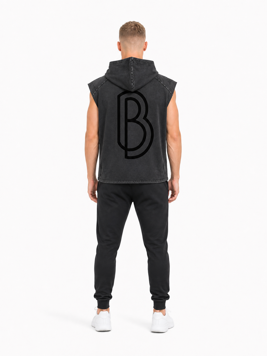 Snow Washed Boxy Hooded Tank Top back model view
