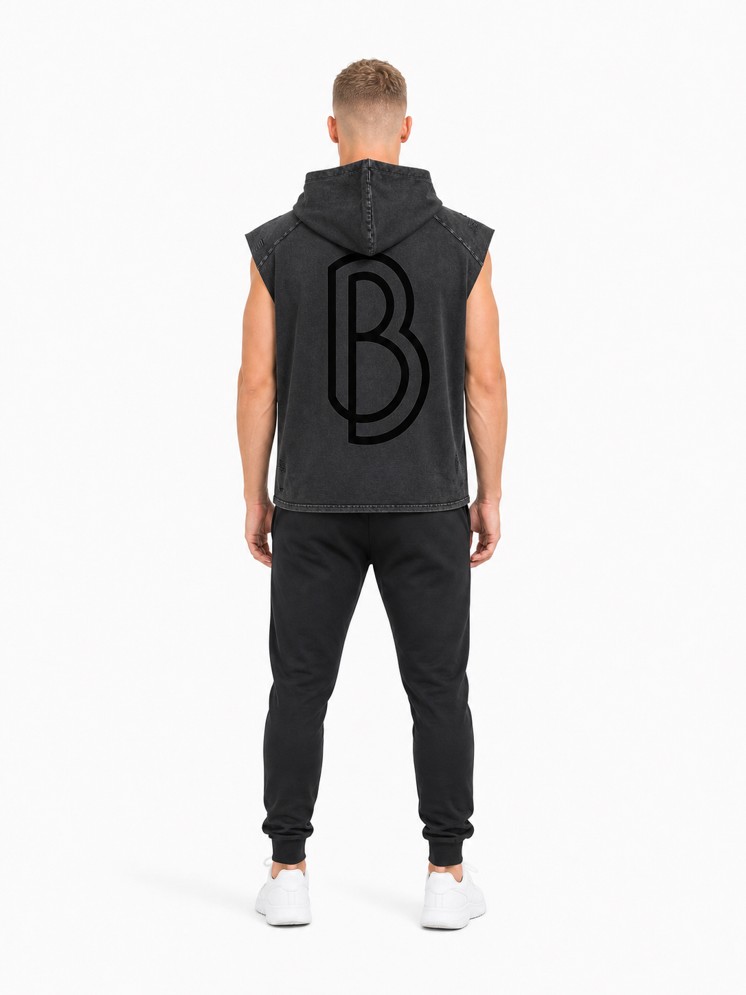 Snow Washed Boxy Hooded Tank Top back model view
