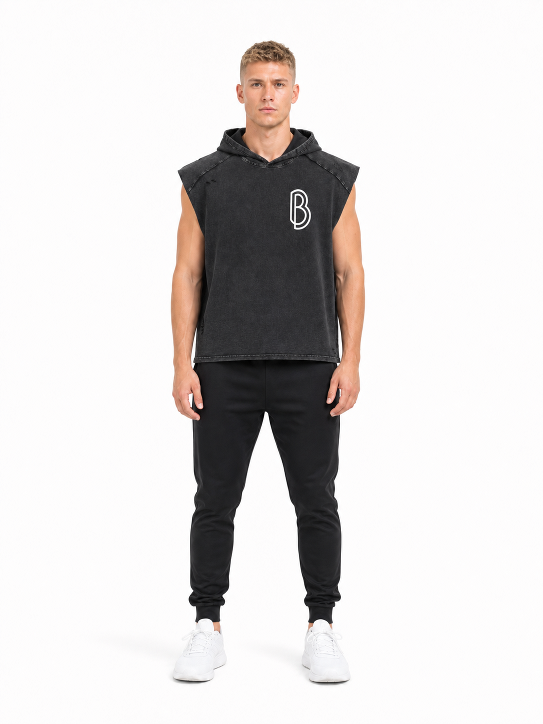 Snow Washed Boxy Hooded Tank Top front model view