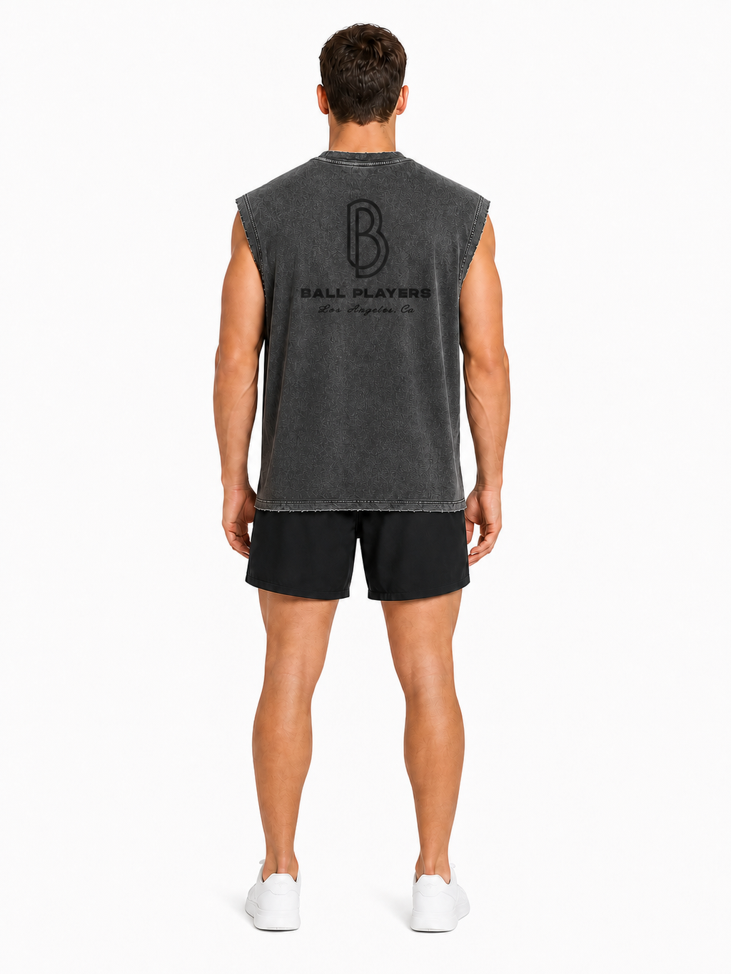 Snow Washed Frayed Hem Tank Top back model view