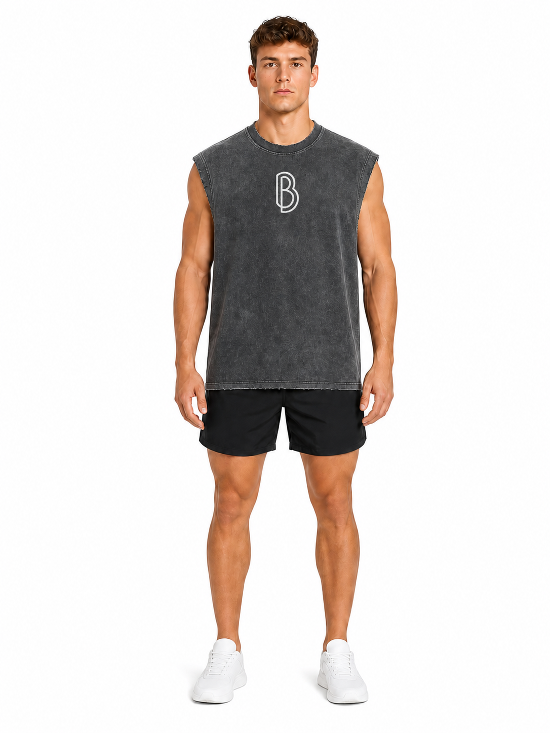 Snow Washed Frayed Hem Tank Top front model view