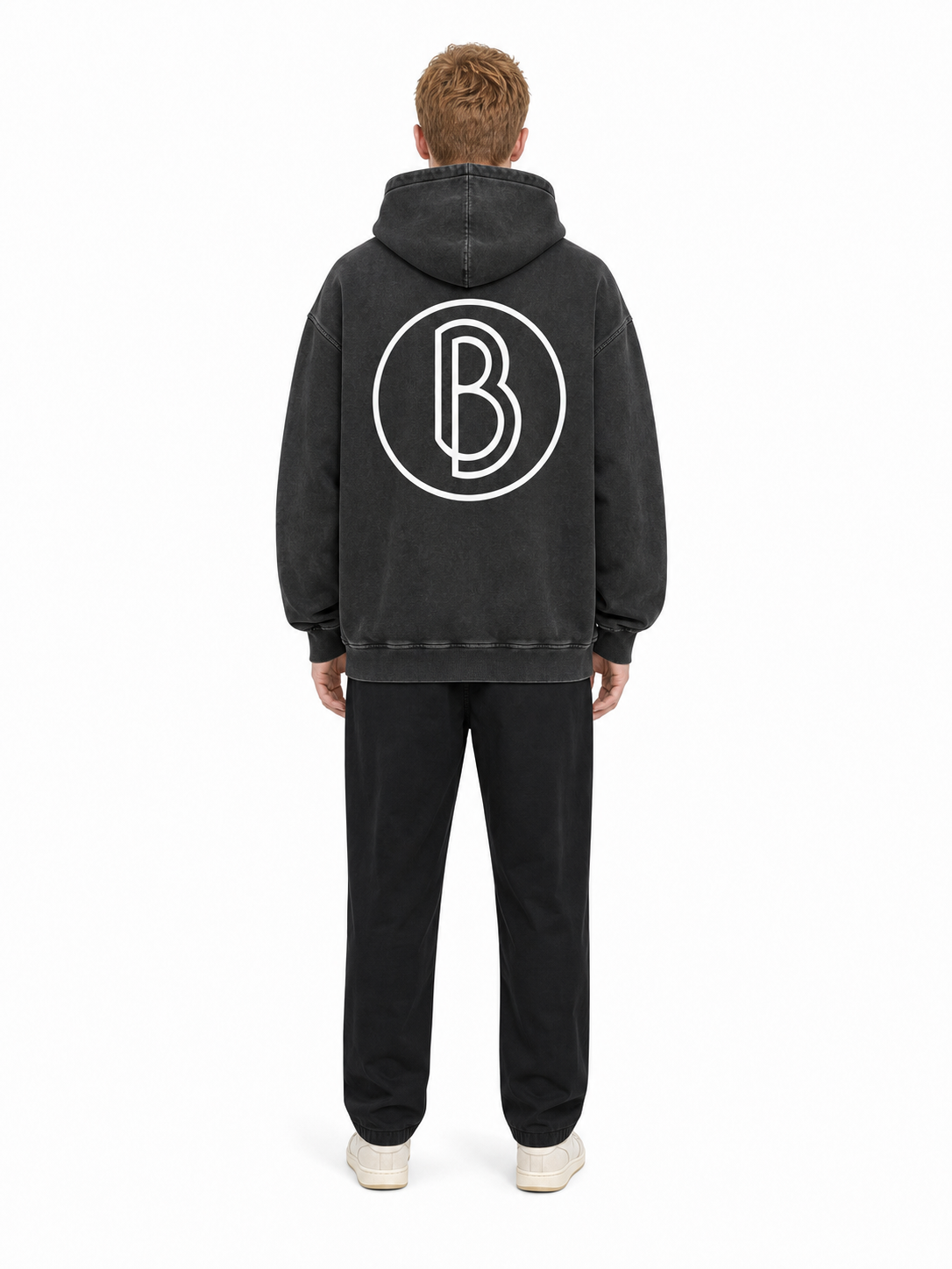 Snow Washed Loose Cotton Hoodie back model view