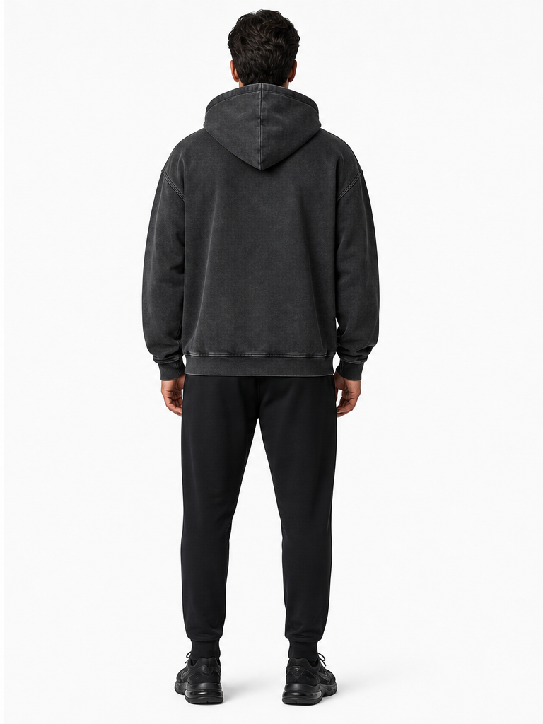 Snow Washed Loose Cotton Hoodie back model view