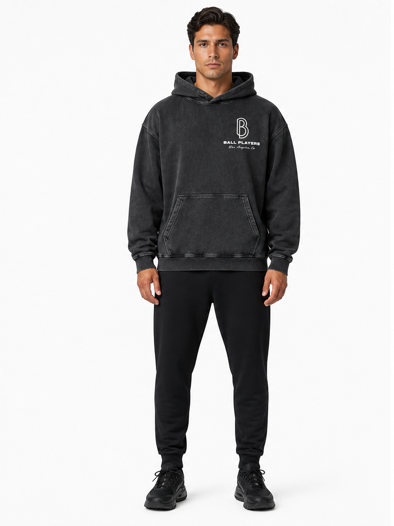 Snow Washed Loose Cotton Hoodie front model view