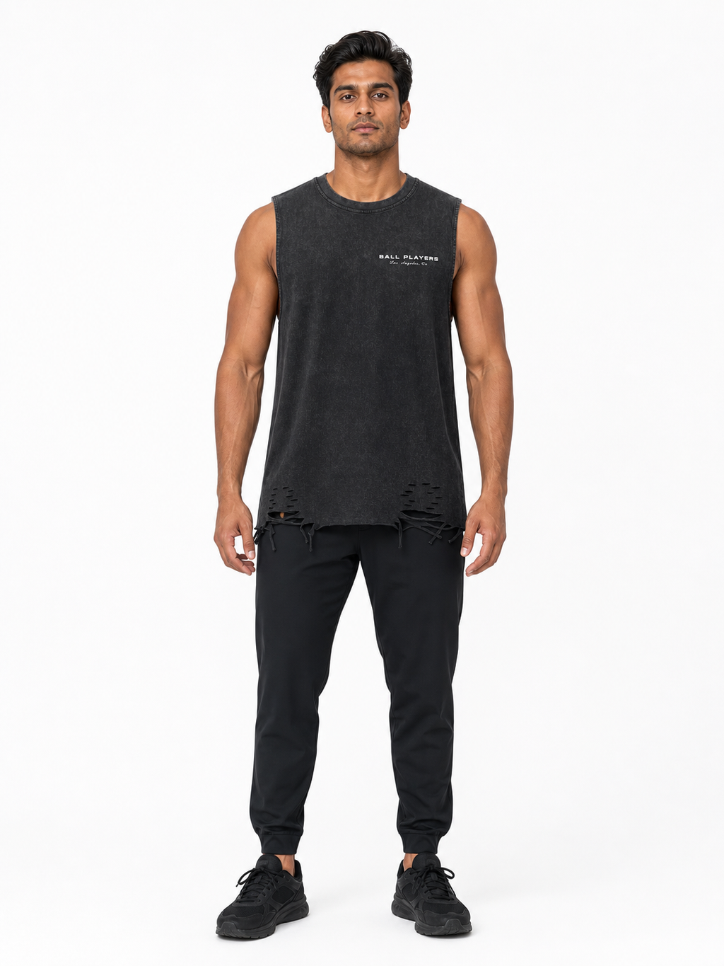 Snow Washed Raw-Hem Tank Top front model view