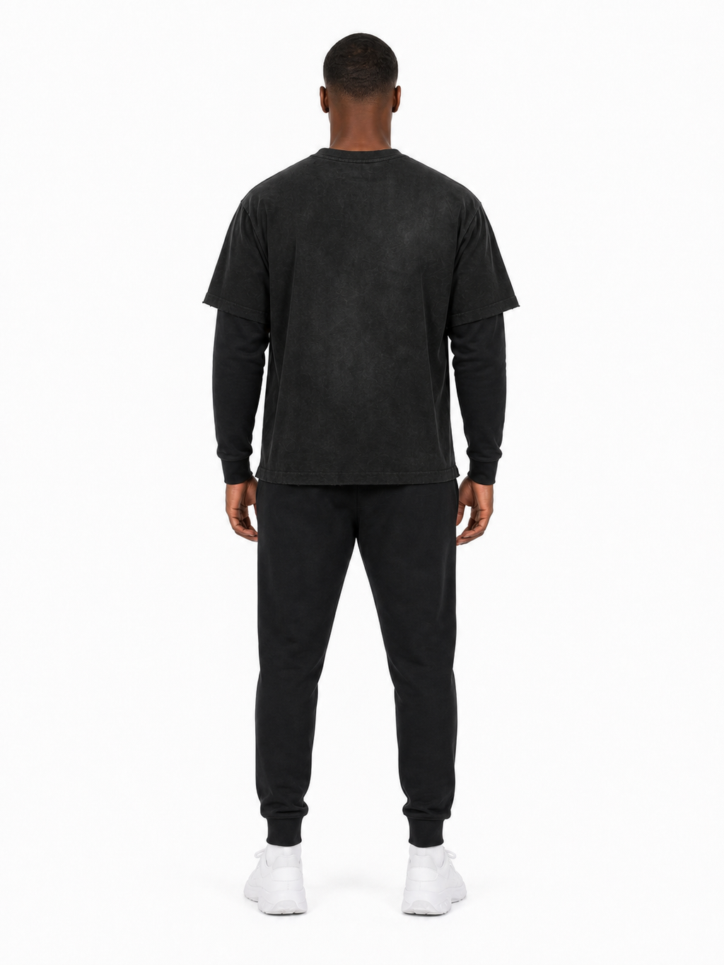 Sunfade Hand-Frayed Faux Two-Piece T-Shirt back model view