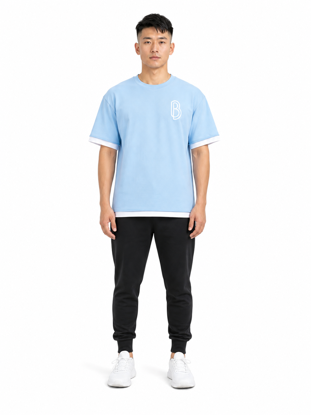 Unisex Boxy Color Block T-Shirt front model view
