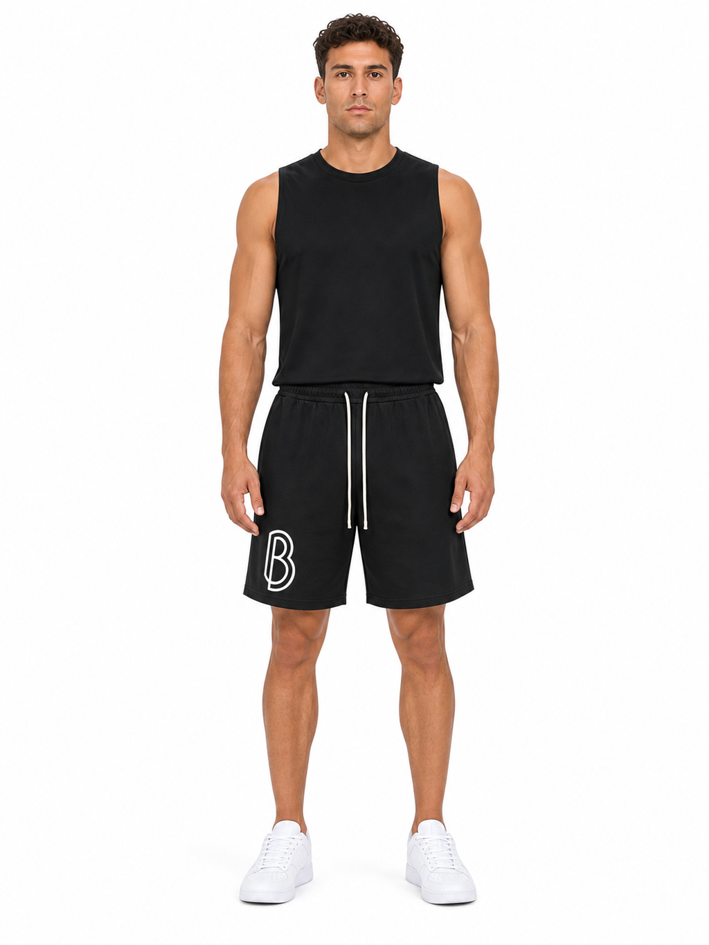 Unisex Drawstring Shorts front model view