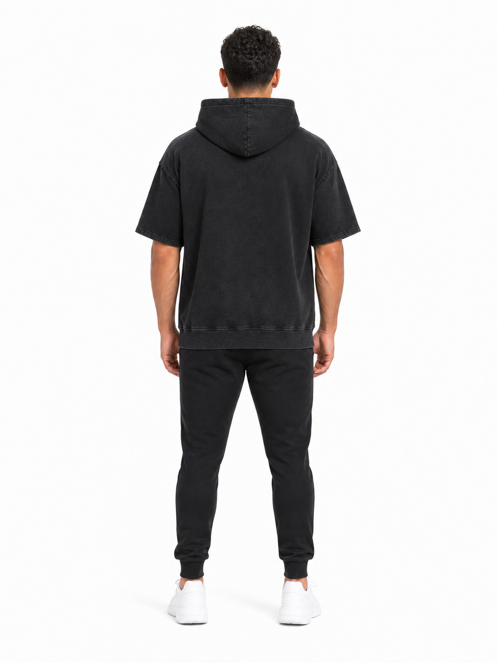 Unisex Mineral Wash Short Sleeve Hoodie back model view