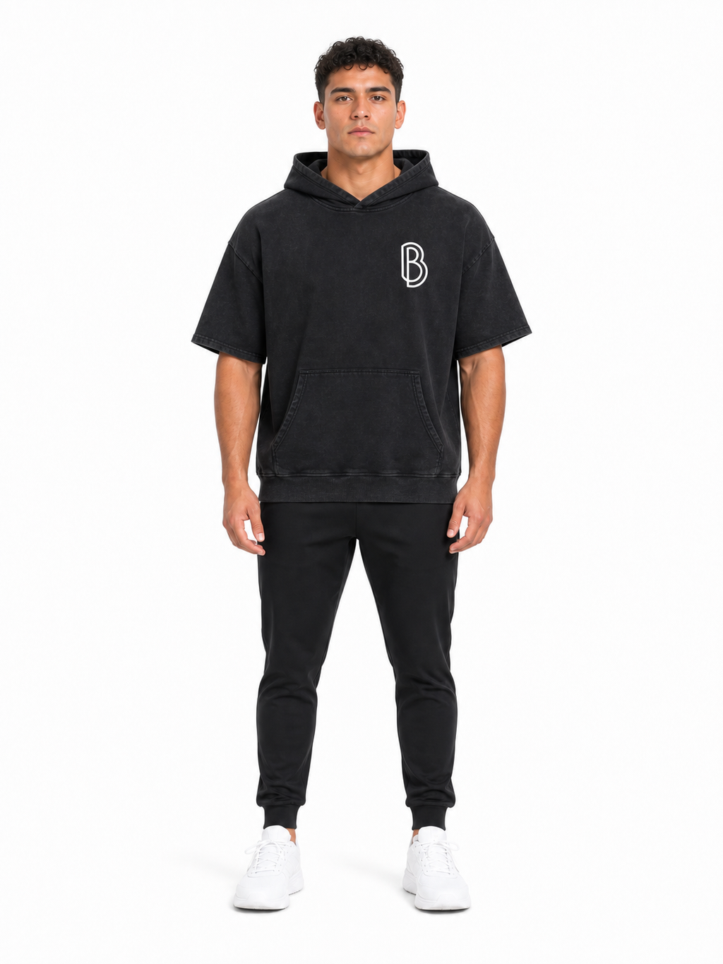 Unisex Mineral Wash Short Sleeve Hoodie front model view