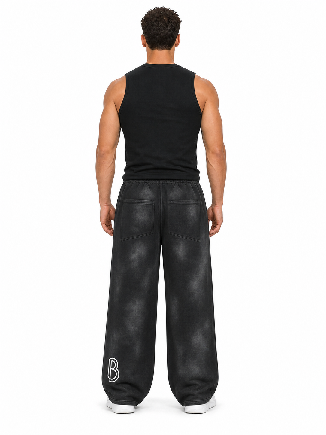 Unisex Sunfade Wide Leg Fleece Sweatpants back model view