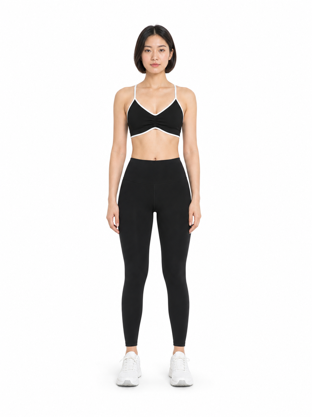 Women's Color Block Ruched V-Neck Sports Bra front model view