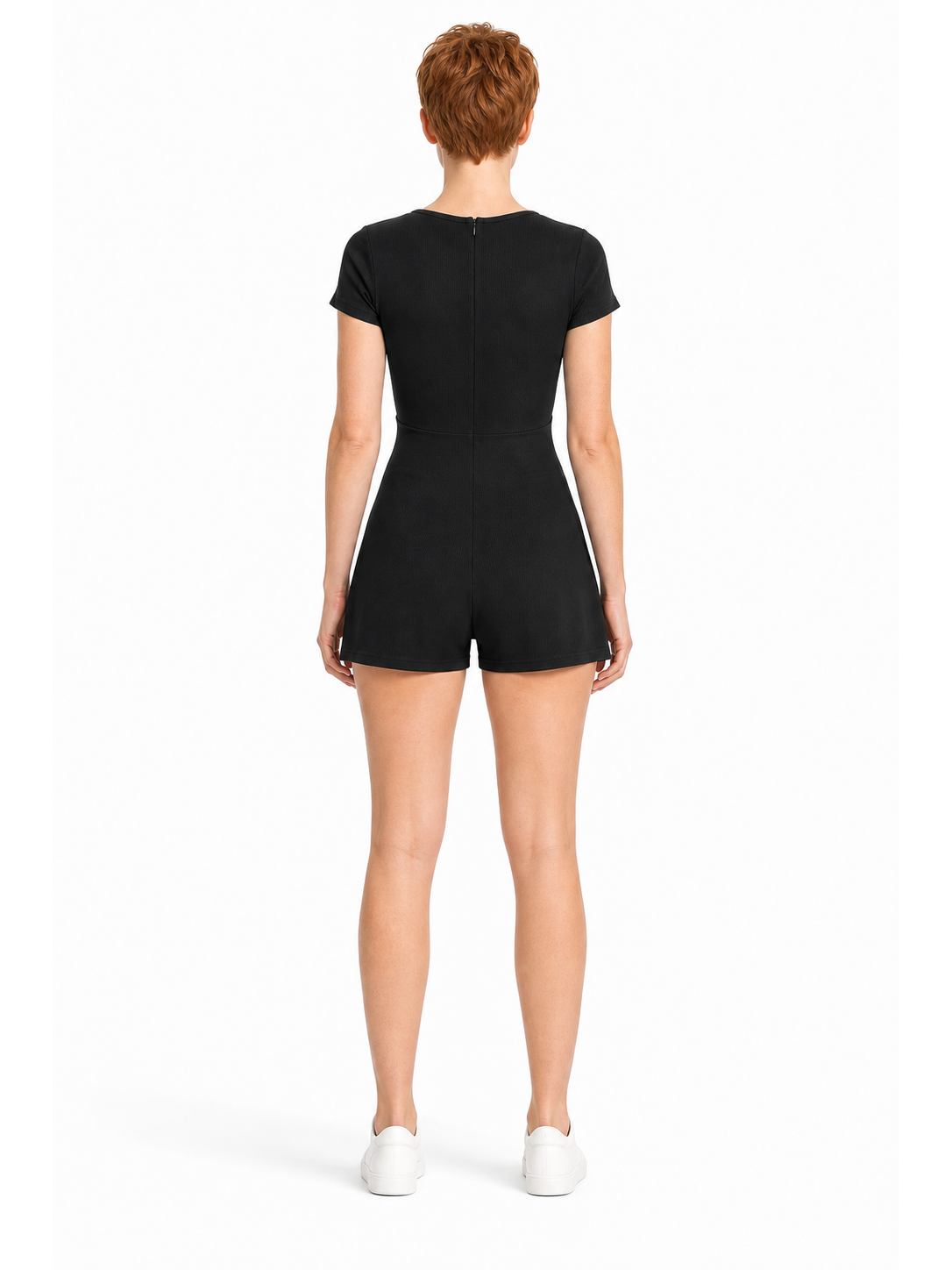 Women's Dual-Function Cape Tie-Waist Romper back model view