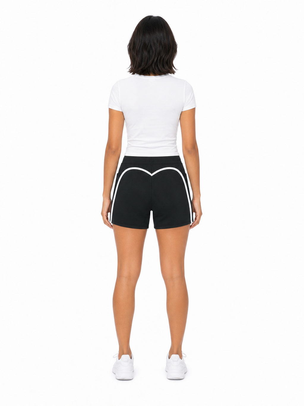 Women's High Rise Color Block Yoga Shorts back model view
